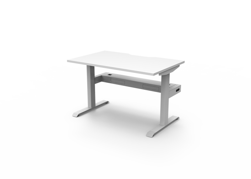 Rapidline Boost Static fixed height single sided workstation, E0 rated Natural White top on a white satin powdercoated frame. Supplied product image for model SB1PCT1275 NW/WS. View 4.