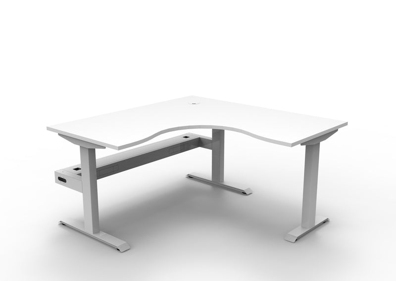 Rapidline Boost Static fixed height corner workstation, E0 rated Natural White top on a white satin powdercoated frame. Supplied product image for model SBCNRCT1P1515 NW/WS. View 1.