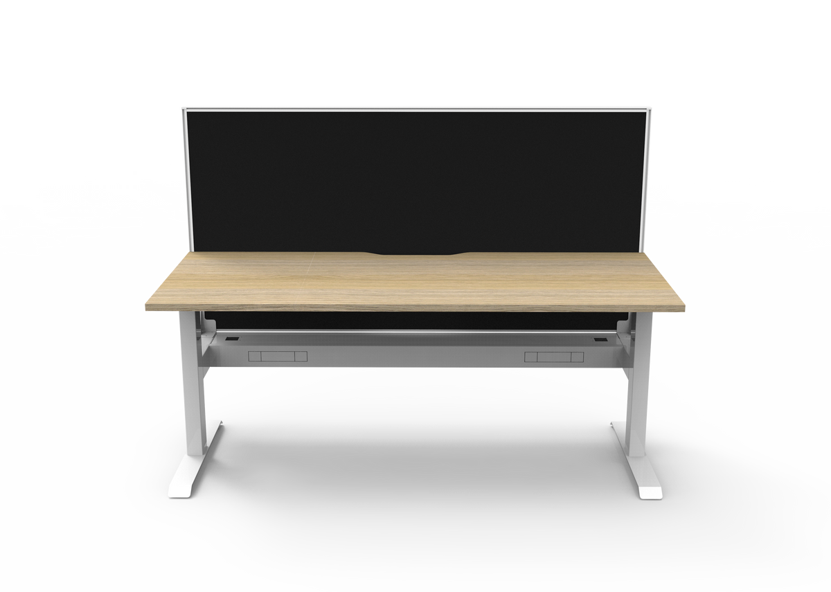Rapidline Boost Static fixed height single sided workstation, E0 rated Natural Oak top on a white satin powdercoated frame. Supplied product image for model SB1PWSCT1275 NO/WS. View 2.