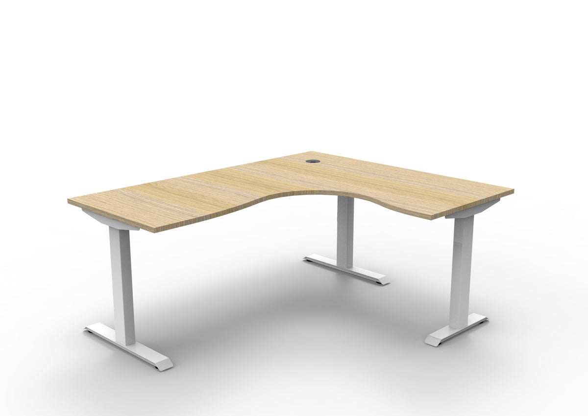 Rapidline Boost Static fixed height corner workstation, E0 rated Natural Oak top on a white satin powdercoated frame. Supplied product image for model SBCNR1P1815 NO/WS. View 1.