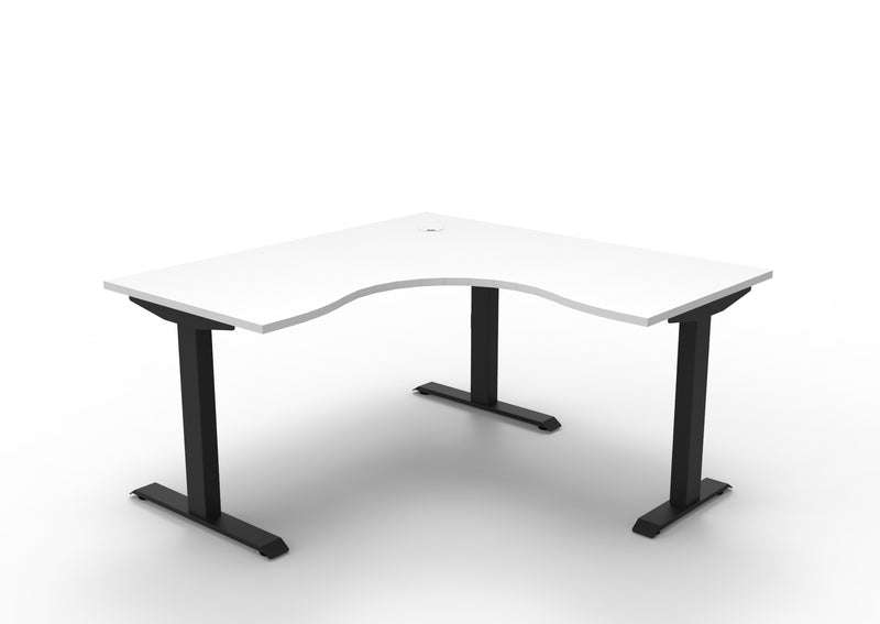 Rapidline Boost Static fixed height corner workstation, E0 rated Natural White top on a black satin powdercoated frame. Supplied product image for model SBCNR1P1515 NW/BL. View 1.