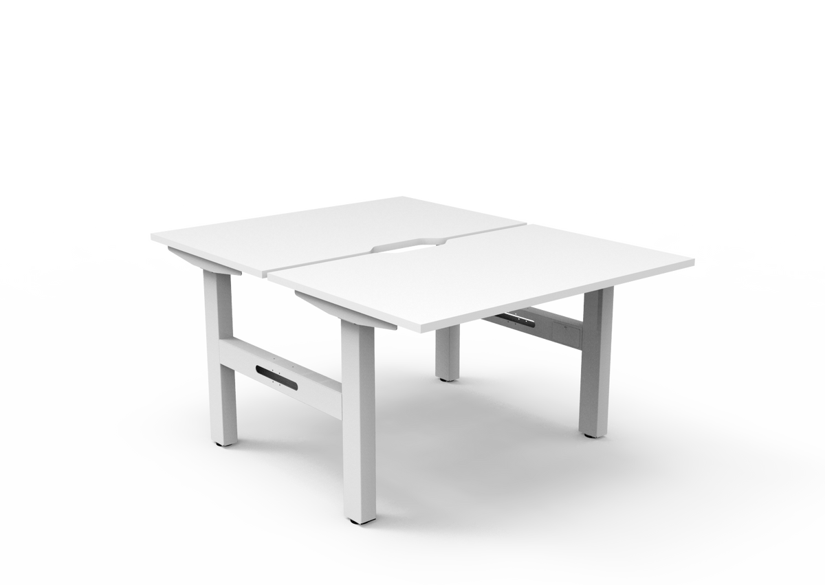 Rapidline Boost Static fixed height back to back workstation, E0 rated Natural White top on a white satin powdercoated frame. Supplied product image for model SB2P1275 NW/WS. View 1.