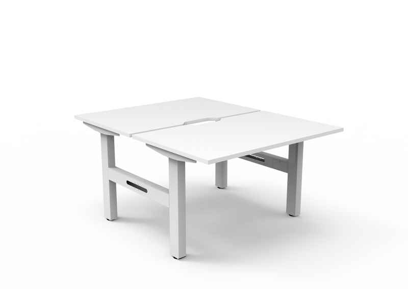 Rapidline Boost Static fixed height back to back workstation, E0 rated Natural White top on a white satin powdercoated frame. Supplied product image for model SB2P1275 NW/WS. View 1.
