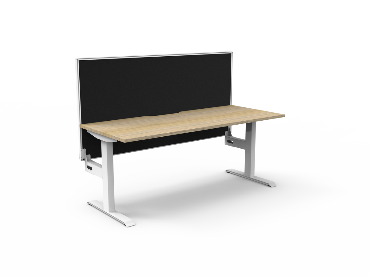 Rapidline Boost Static fixed height single sided workstation, E0 rated Natural Oak top on a white satin powdercoated frame. Supplied product image for model SB1PWS1275 NO/WS. View 1.