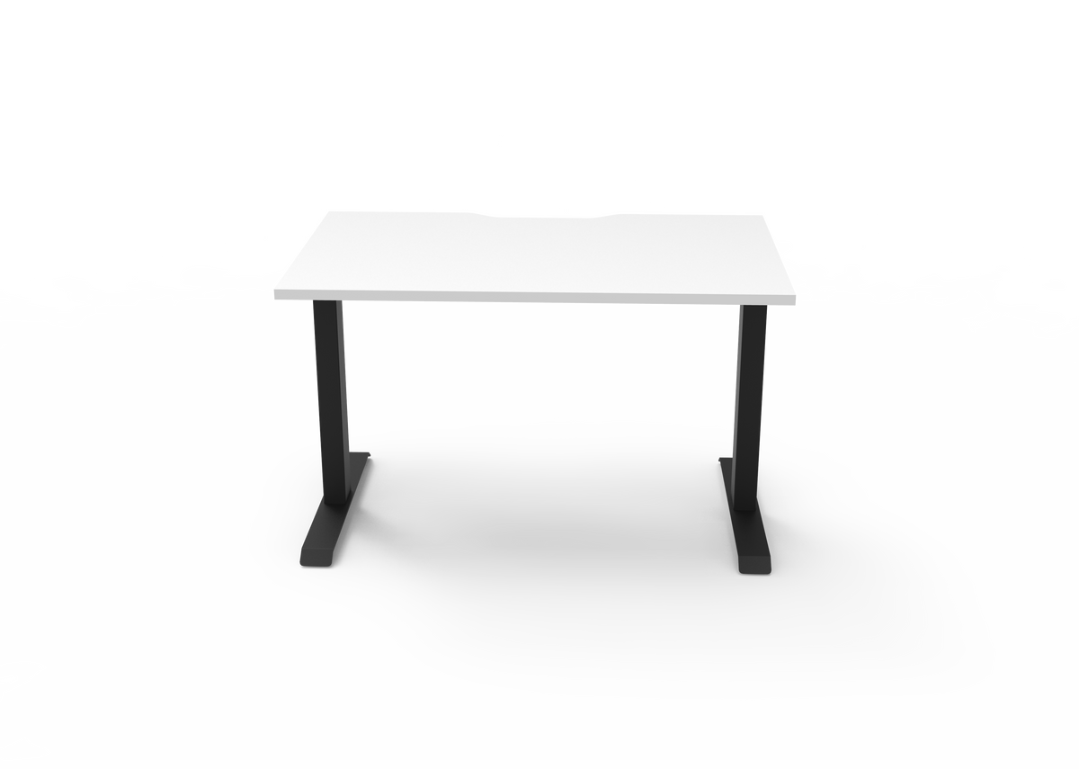 Rapidline Boost Static fixed height single sided workstation, E0 rated Natural White top on a black satin powdercoated frame. Supplied product image for model SB1P1275 NW/BL. View 2.