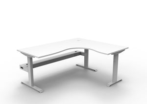 Rapidline Boost Static fixed height corner workstation, E0 rated Natural White top on a white satin powdercoated frame. Supplied product image for model SBCNRCT1P1815 NW/WS. View 1.