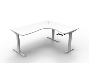 Rapidline Boost Crank manual height adjustable corner workstation, E0 rated Natural White top on a white satin powdercoated frame. Supplied product image for model BCCNR1P1815 NW/WS. View 1.