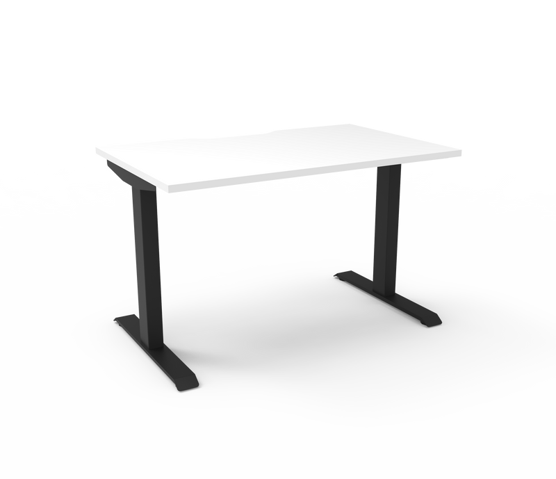 Rapidline Boost Static fixed height single sided workstation, E0 rated Natural White top on a black satin powdercoated frame. Supplied product image for model SB1P1275 NW/BL. View 1.