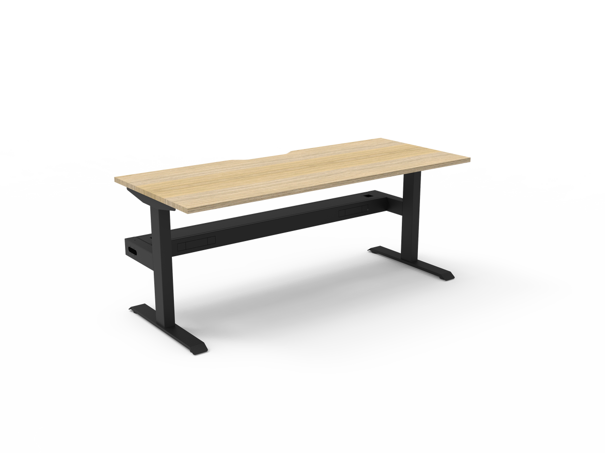 Rapidline Boost Static fixed height single sided workstation, E0 rated Natural Oak top on a black satin powdercoated frame. Supplied product image for model SB1PCT1575 NO/BL. View 1.
