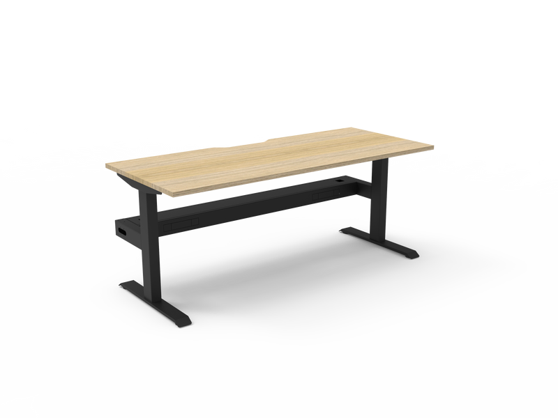 Rapidline Boost Static fixed height single sided workstation, E0 rated Natural Oak top on a black satin powdercoated frame. Supplied product image for model SB1PCT1575 NO/BL. View 1.