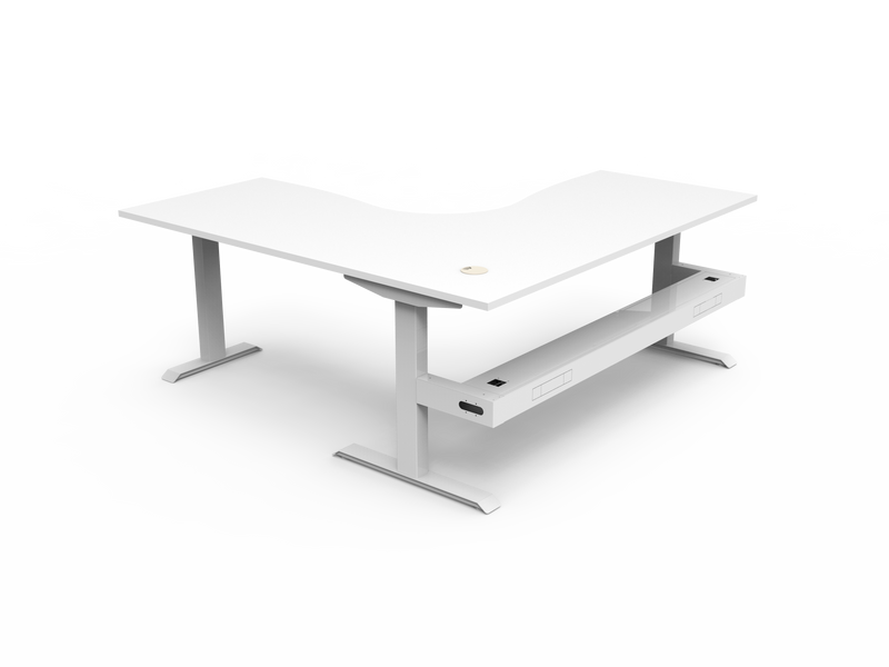 Rapidline Boost Static fixed height corner workstation, E0 rated Natural White top on a white satin powdercoated frame. Supplied product image for model SBCNRCT1P1818 NW/WS. View 2.