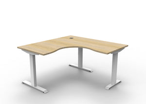 Rapidline Boost Static fixed height corner workstation, E0 rated Natural Oak top on a white satin powdercoated frame. Supplied product image for model SBCNR1P1515 NO/WS. View 1.