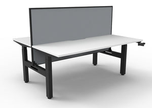 Rapidline Boost Crank manual height adjustable back to back workstation, E0 rated Natural White top on a black satin powdercoated frame. Supplied product image for model BC2PWS1575 NW/BL. View 1.