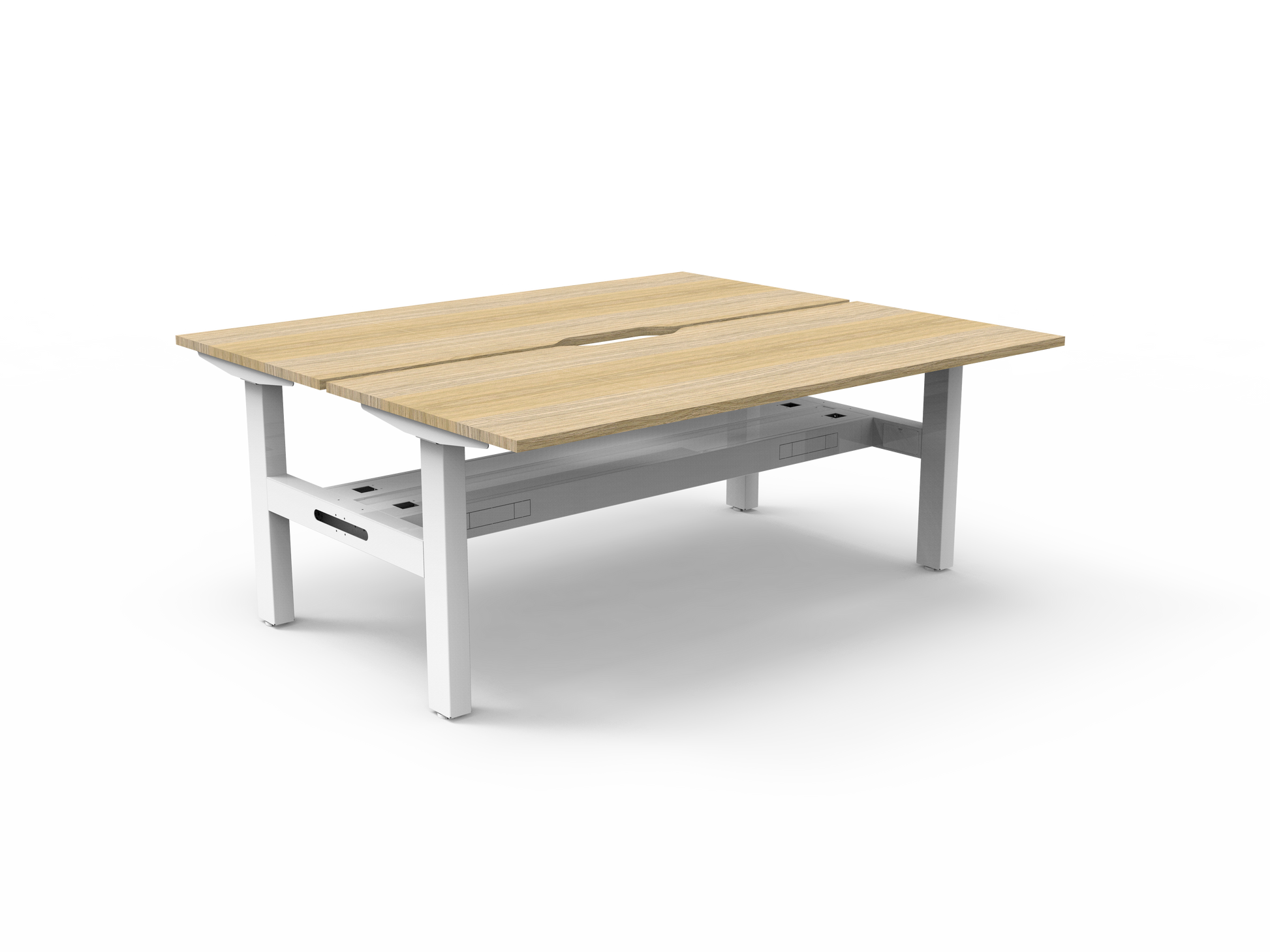Rapidline Boost Static fixed height back to back workstation, E0 rated Natural Oak top on a white satin powdercoated frame. Supplied product image for model SB2PCT1875 NO/WS. View 1.