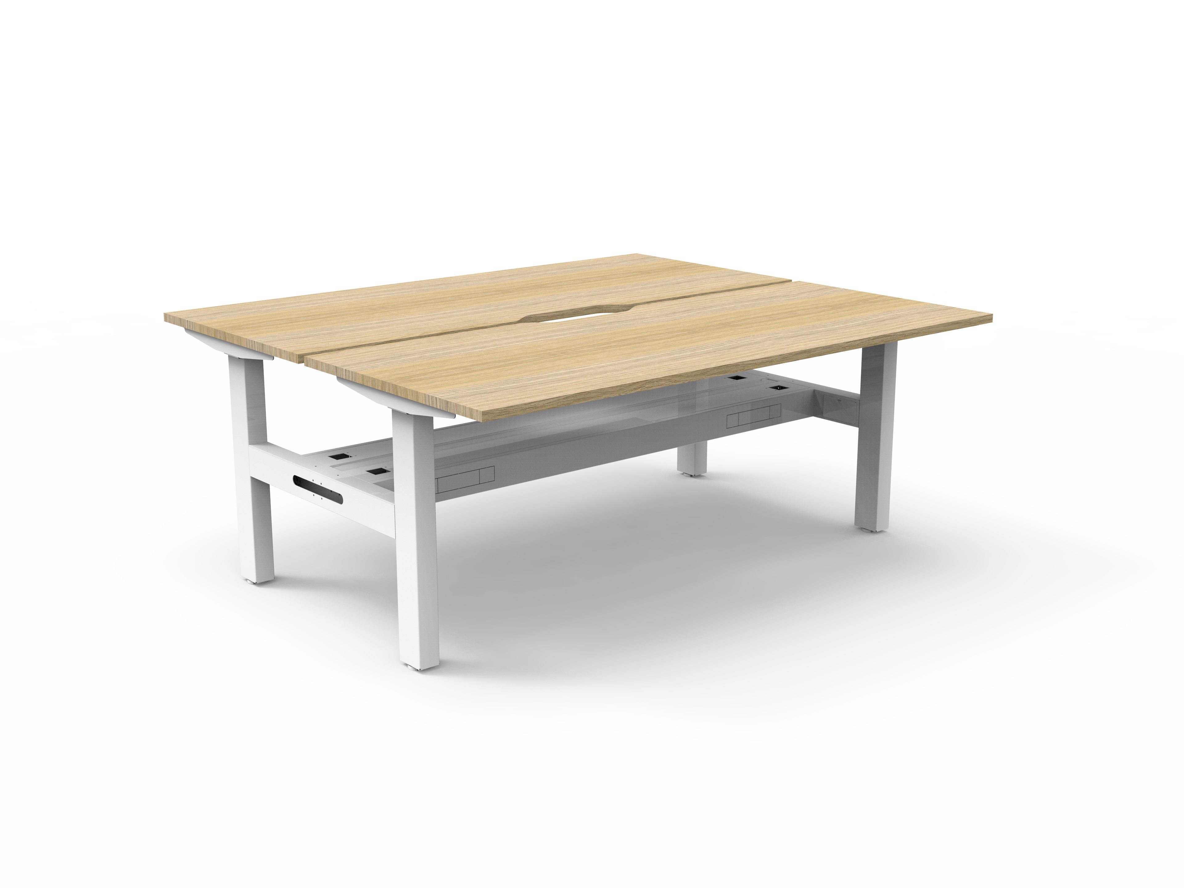 Rapidline Boost Static fixed height back to back workstation, E0 rated Natural Oak top on a white satin powdercoated frame. Supplied product image for model SB2PCT1875 NO/WS. View 1.