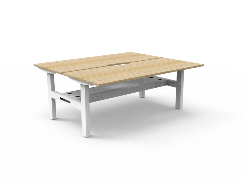 Rapidline Boost Static fixed height back to back workstation, E0 rated Natural Oak top on a white satin powdercoated frame. Supplied product image for model SB2PCT1875 NO/WS. View 1.