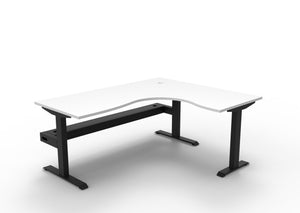 Rapidline Boost Static fixed height corner workstation, E0 rated Natural White top on a black satin powdercoated frame. Supplied product image for model SBCNRCT1P1815 NW/BL. View 1.