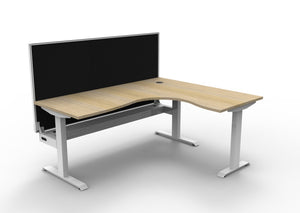 Rapidline Boost Static fixed height corner workstation, E0 rated Natural Oak top on a white satin powdercoated frame. Supplied product image for model SBCNRWSCT1P1815 NO/WS. View 1.