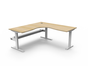 Rapidline Boost Static fixed height corner workstation, E0 rated Natural Oak top on a white satin powdercoated frame. Supplied product image for model SBCNRCT1P1818 NO/WS. View 1.