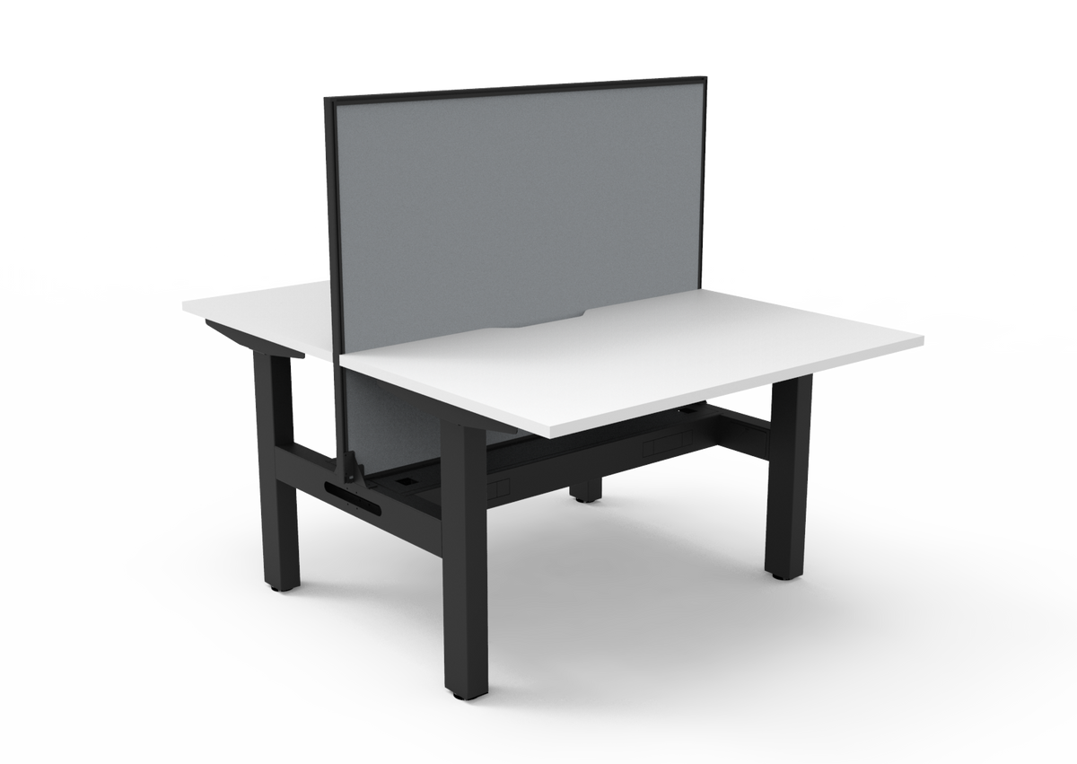 Rapidline Boost Static fixed height back to back workstation, E0 rated Natural White top on a black satin powdercoated frame. Supplied product image for model SB2PWSCT1275 NW/BL. View 1.