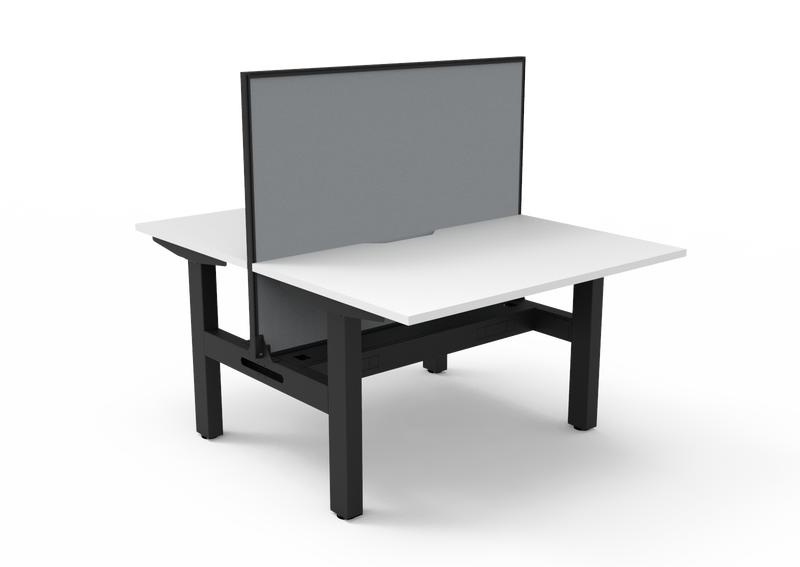 Rapidline Boost Static fixed height back to back workstation, E0 rated Natural White top on a black satin powdercoated frame. Supplied product image for model SB2PWSCT1275 NW/BL. View 1.