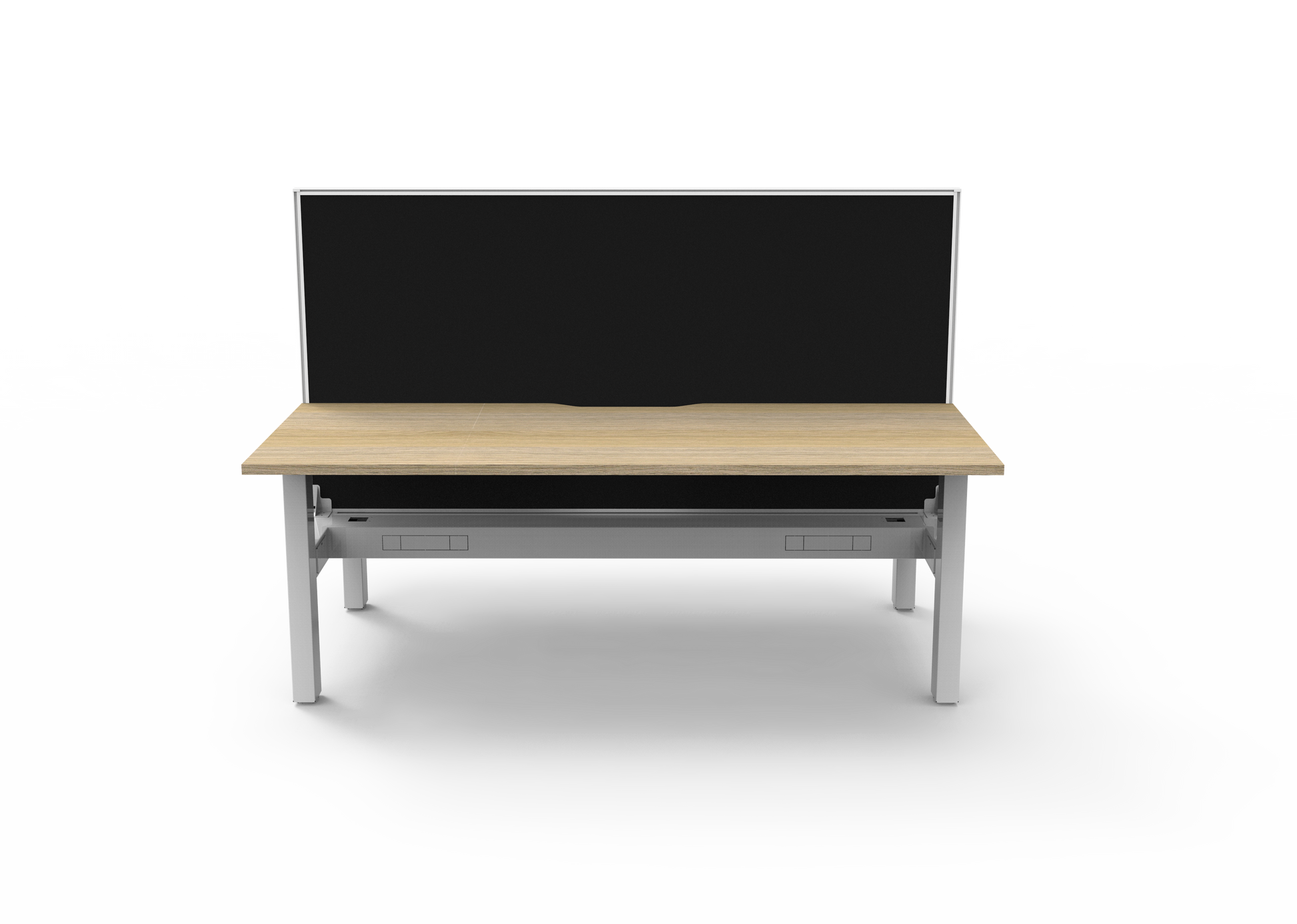 Rapidline Boost Static fixed height back to back workstation, E0 rated Natural Oak top on a white satin powdercoated frame. Supplied product image for model SB2PWSCT1575 NO/WS. View 2.