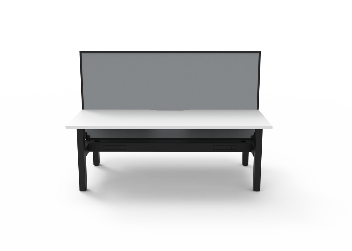Rapidline Boost Static fixed height back to back workstation, E0 rated Natural White top on a black satin powdercoated frame. Supplied product image for model SB2PWSCT1875 NW/BL. View 2.
