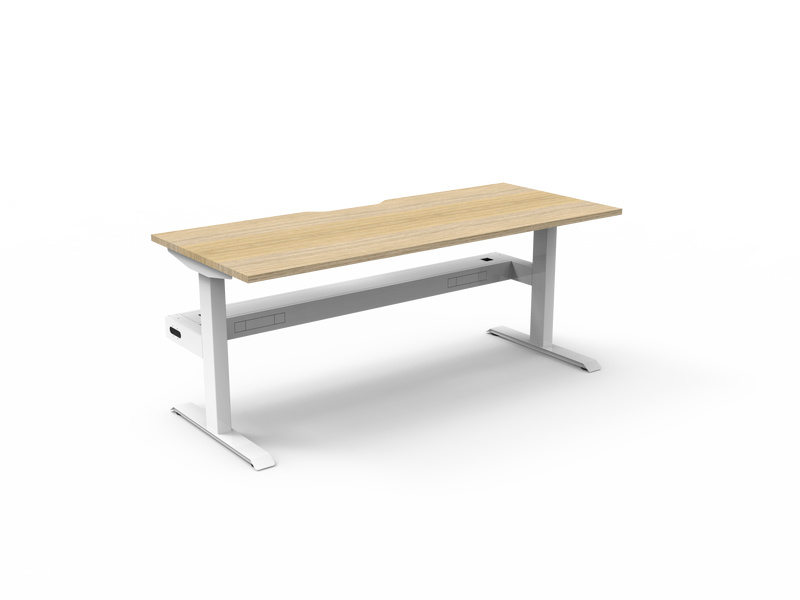 Rapidline Boost Static fixed height single sided workstation, E0 rated Natural Oak top on a white satin powdercoated frame. Supplied product image for model SB1PCT1575 NO/WS. View 1.
