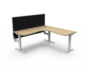 Rapidline Boost Static fixed height corner workstation, E0 rated Natural Oak top on a white satin powdercoated frame. Supplied product image for model SBCNRWS1P1818 NO/WS. View 1.