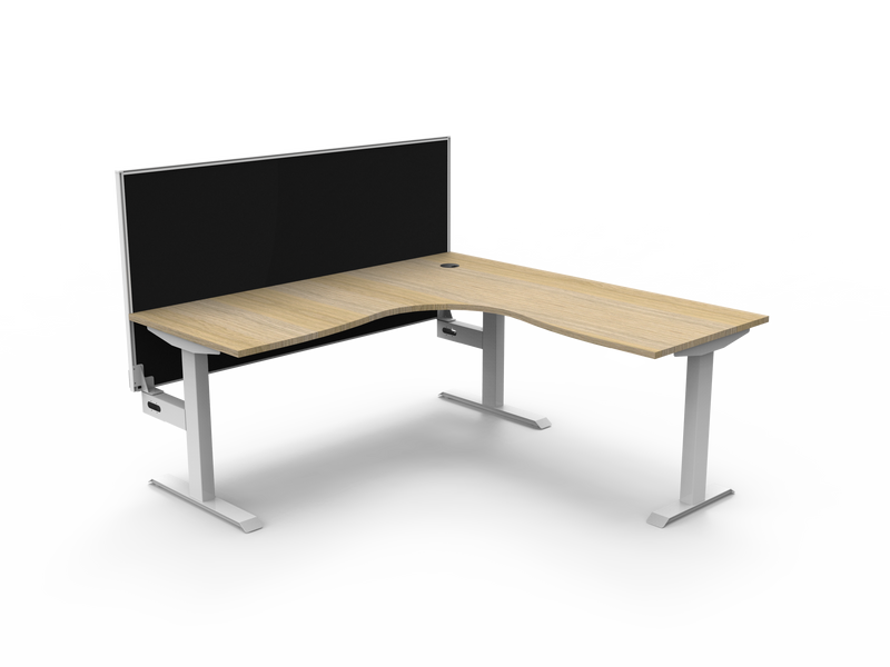Rapidline Boost Static fixed height corner workstation, E0 rated Natural Oak top on a white satin powdercoated frame. Supplied product image for model SBCNRWS1P1818 NO/WS. View 1.