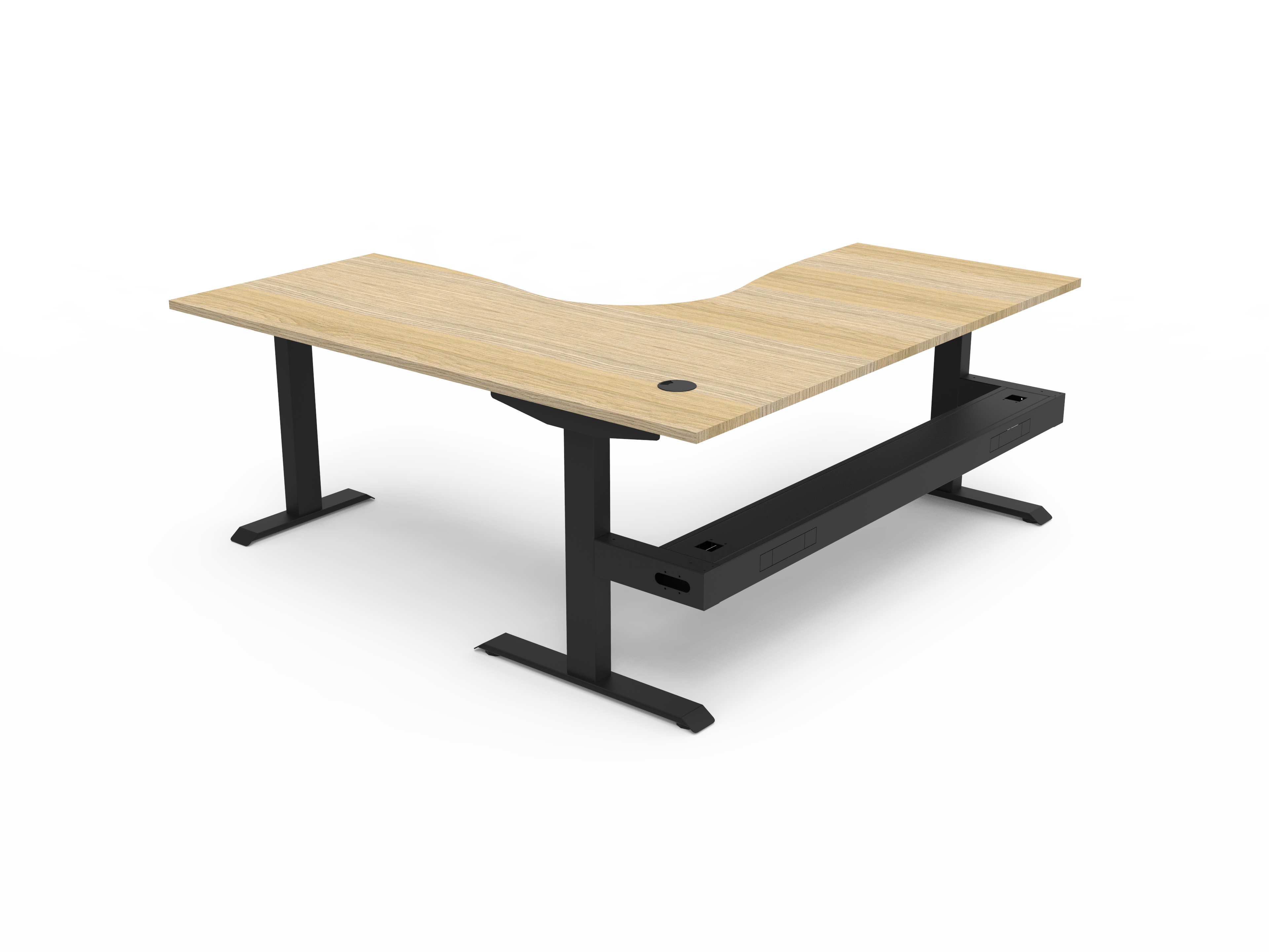 Rapidline Boost Static fixed height corner workstation, E0 rated Natural Oak top on a black satin powdercoated frame. Supplied product image for model SBCNRCT1P1818 NO/BL. View 2.