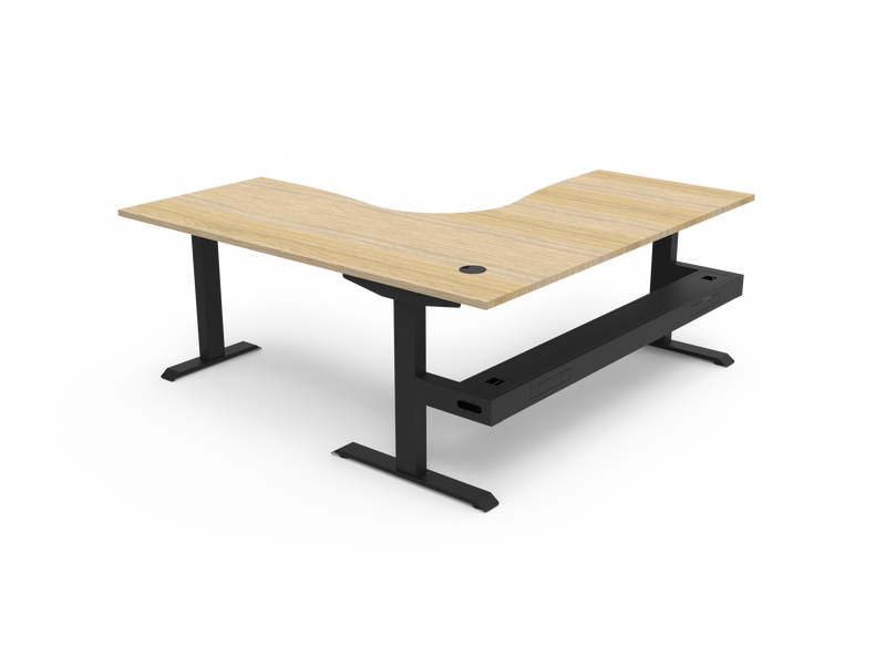 Rapidline Boost Static fixed height corner workstation, E0 rated Natural Oak top on a black satin powdercoated frame. Supplied product image for model SBCNRCT1P1818 NO/BL. View 2.