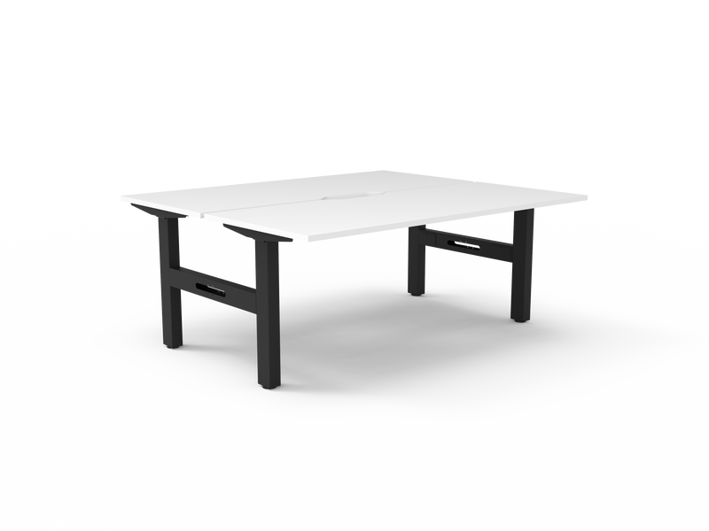 Rapidline Boost Static fixed height back to back workstation, E0 rated Natural White top on a black satin powdercoated frame. Supplied product image for model SB2P1875 NW/BL. View 1.