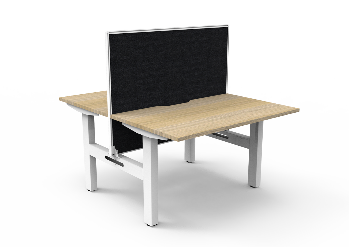 Rapidline Boost Static fixed height back to back workstation, E0 rated Natural Oak top on a white satin powdercoated frame. Supplied product image for model SB2PWS1275 NO/WS. View 1.