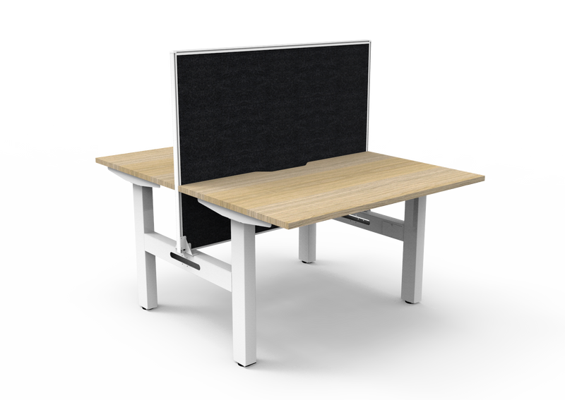 Rapidline Boost Static fixed height back to back workstation, E0 rated Natural Oak top on a white satin powdercoated frame. Supplied product image for model SB2PWS1275 NO/WS. View 1.