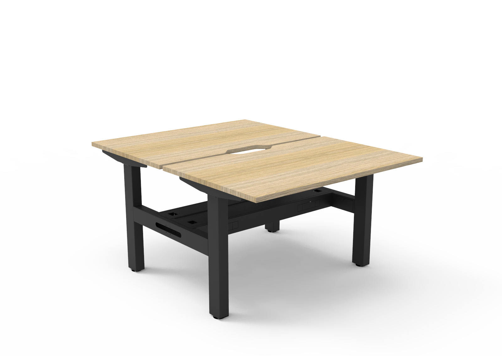 Rapidline Boost Static fixed height back to back workstation, E0 rated Natural Oak top on a black satin powdercoated frame. Supplied product image for model SB2PCT1275 NO/BL. View 1.