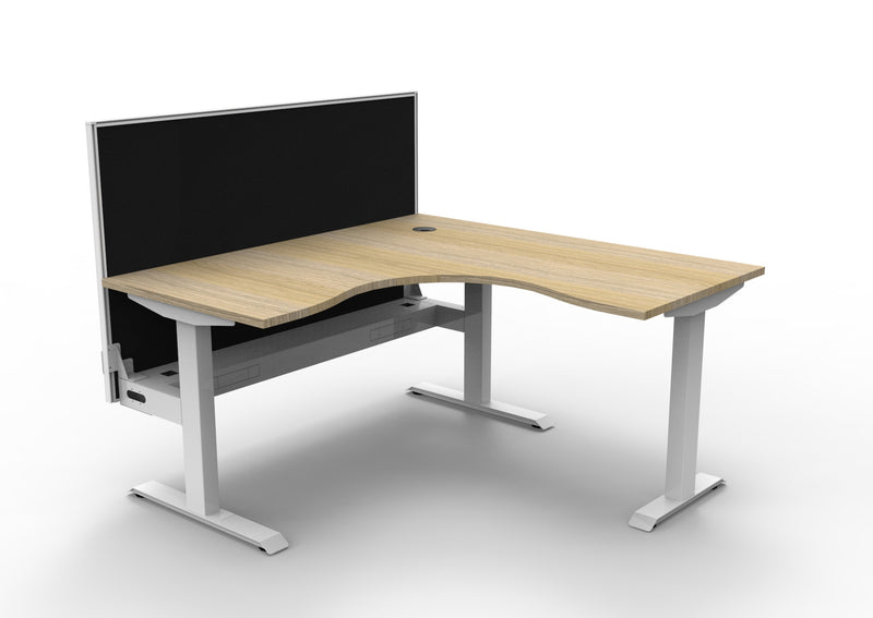 Rapidline Boost Static fixed height corner workstation, E0 rated Natural Oak top on a white satin powdercoated frame. Supplied product image for model SBCNRWSCT1P1515 NO/WS. View 1.