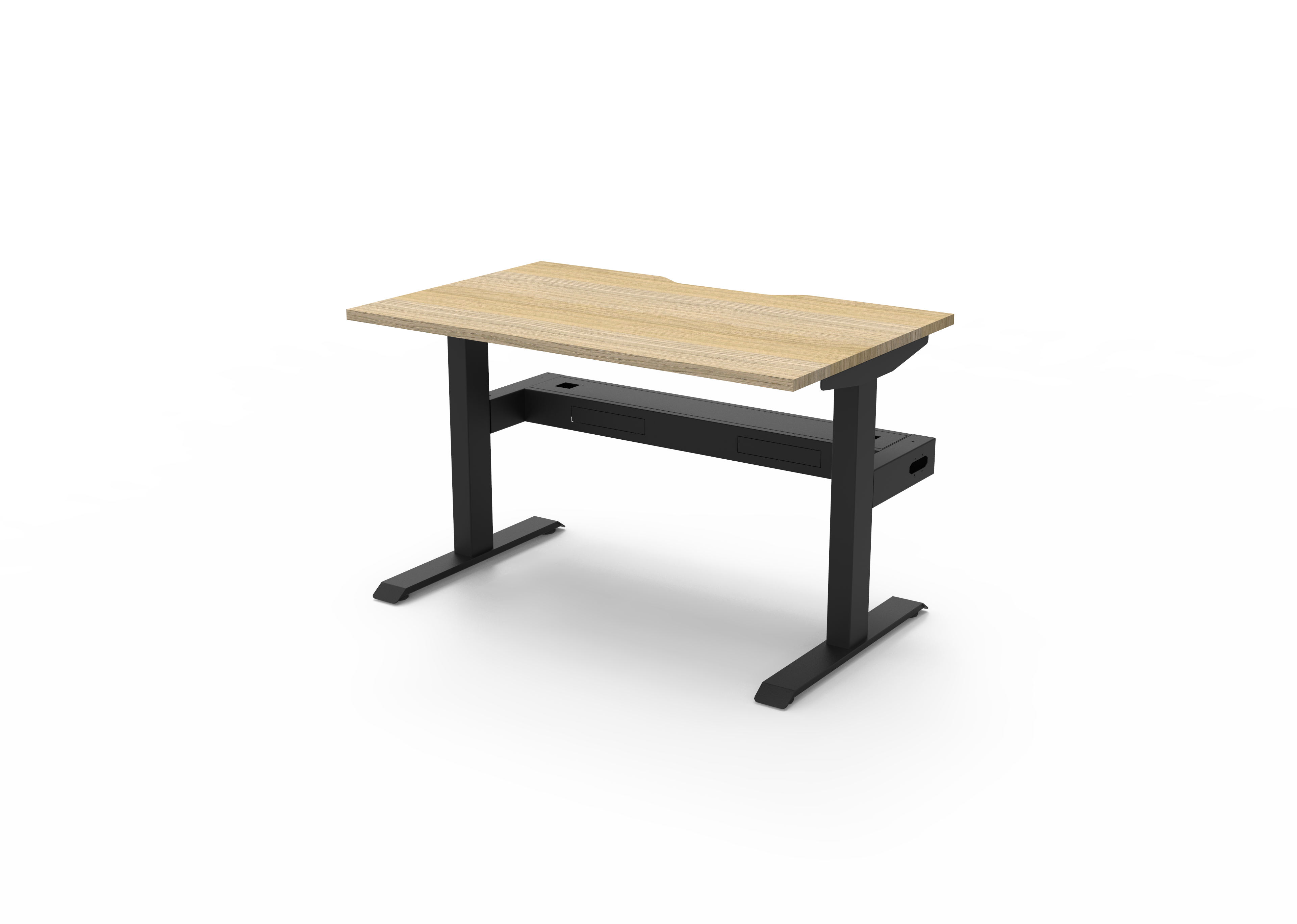 Rapidline Boost Static fixed height single sided workstation, E0 rated Natural Oak top on a black satin powdercoated frame. Supplied product image for model SB1PCT1275 NO/BL. View 4.