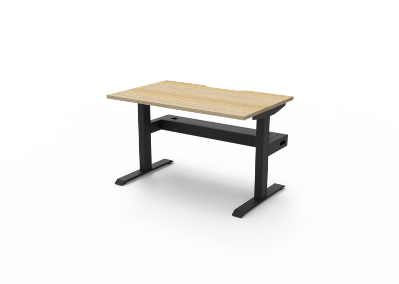 Rapidline Boost Static fixed height single sided workstation, E0 rated Natural Oak top on a black satin powdercoated frame. Supplied product image for model SB1PCT1275 NO/BL. View 4.