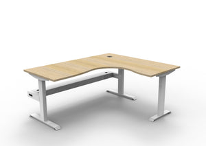 Rapidline Boost Static fixed height corner workstation, E0 rated Natural Oak top on a white satin powdercoated frame. Supplied product image for model SBCNRCT1P1815 NO/WS. View 1.