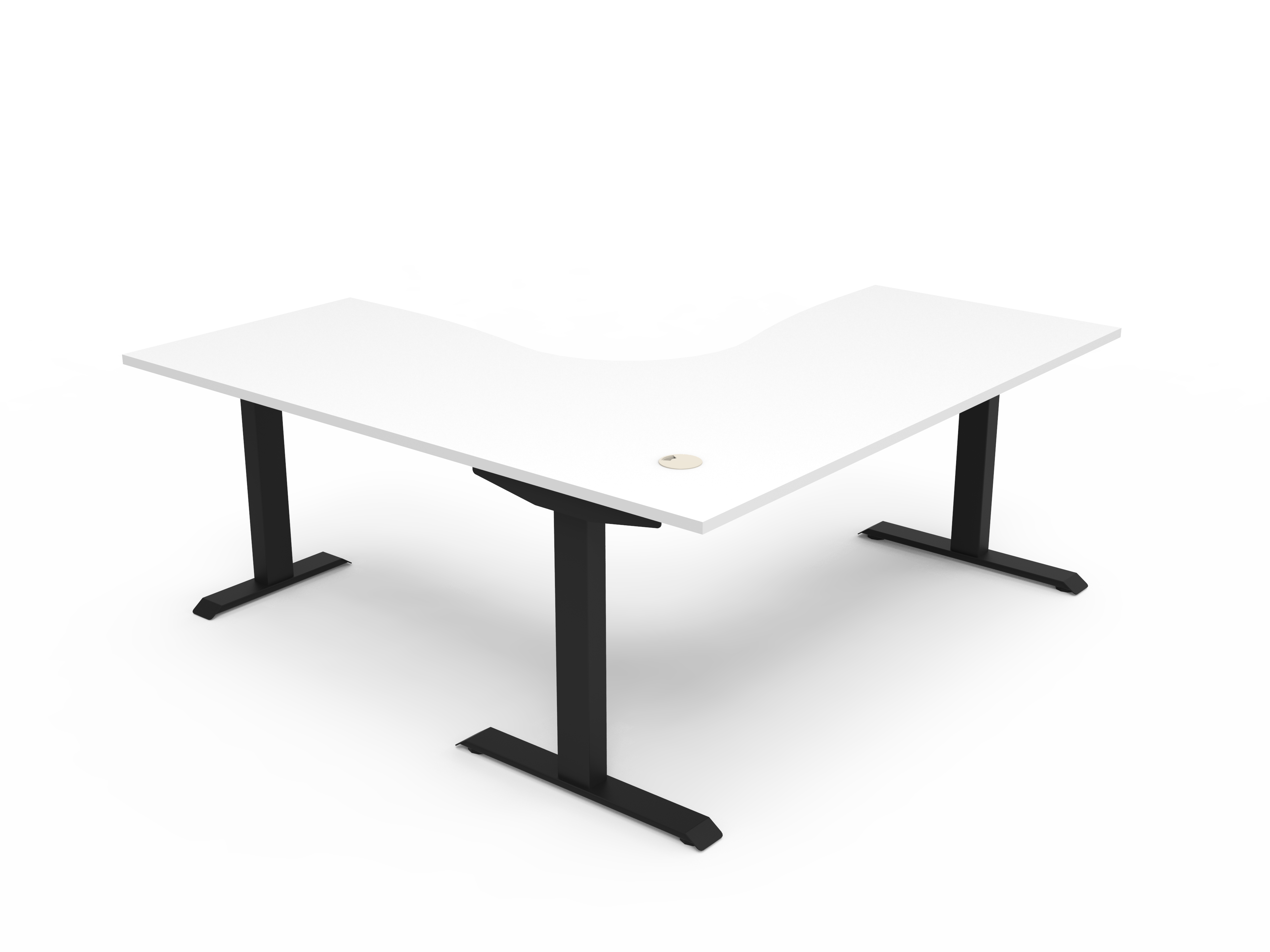 Rapidline Boost Static fixed height corner workstation, E0 rated Natural White top on a black satin powdercoated frame. Supplied product image for model SBCNR1P1818 NW/BL. View 2.