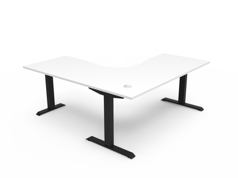Rapidline Boost Static fixed height corner workstation, E0 rated Natural White top on a black satin powdercoated frame. Supplied product image for model SBCNR1P1818 NW/BL. View 2.