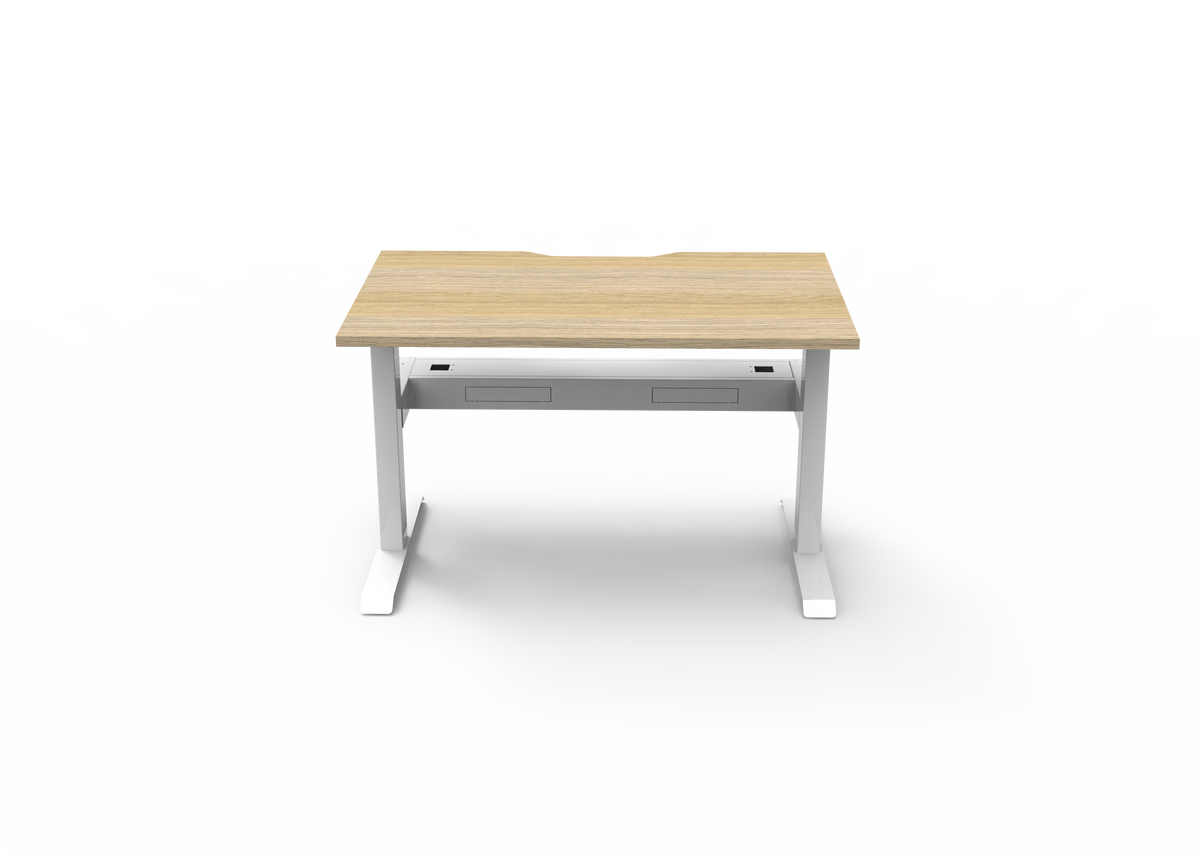 Rapidline Boost Static fixed height single sided workstation, E0 rated Natural Oak top on a white satin powdercoated frame. Supplied product image for model SB1PCT1275 NO/WS. View 3.