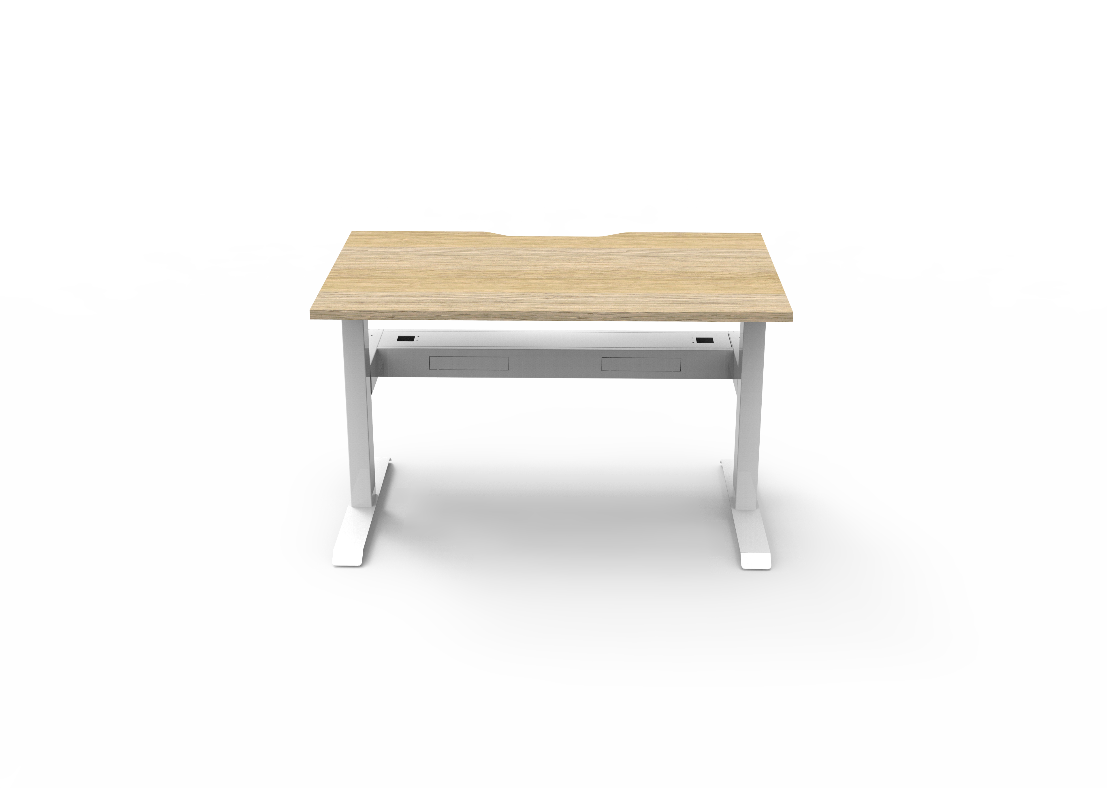 Rapidline Boost Static fixed height single sided workstation, E0 rated Natural Oak top on a white satin powdercoated frame. Supplied product image for model SB1PCT1275 NO/WS. View 3.