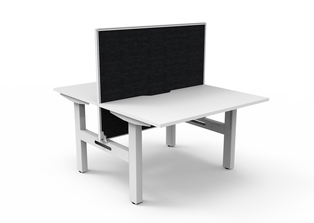 Rapidline Boost Static fixed height back to back workstation, E0 rated Natural White top on a white satin powdercoated frame. Supplied product image for model SB2PWS1275 NW/WS. View 1.