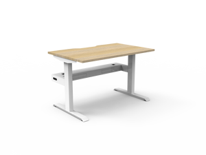 Rapidline Boost Static fixed height single sided workstation, E0 rated Natural Oak top on a white satin powdercoated frame. Supplied product image for model SB1PCT1275 NO/WS. View 1.