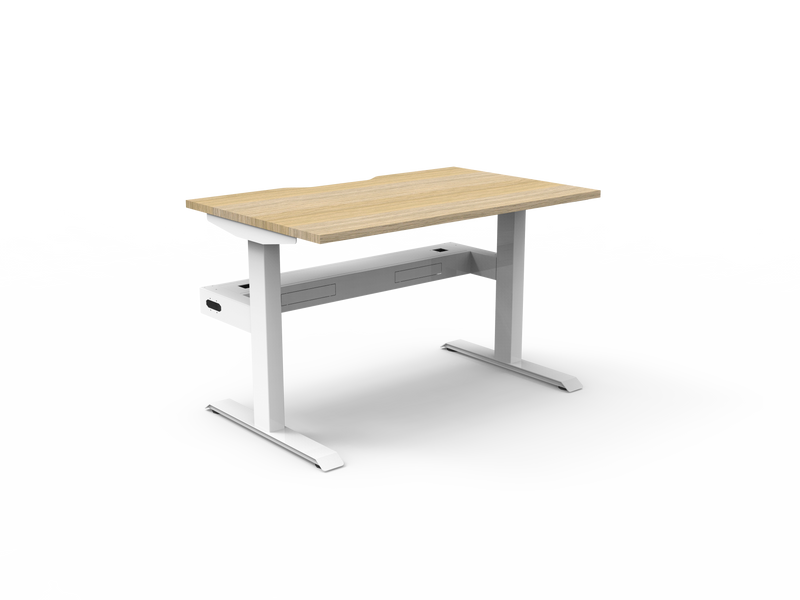 Rapidline Boost Static fixed height single sided workstation, E0 rated Natural Oak top on a white satin powdercoated frame. Supplied product image for model SB1PCT1275 NO/WS. View 1.