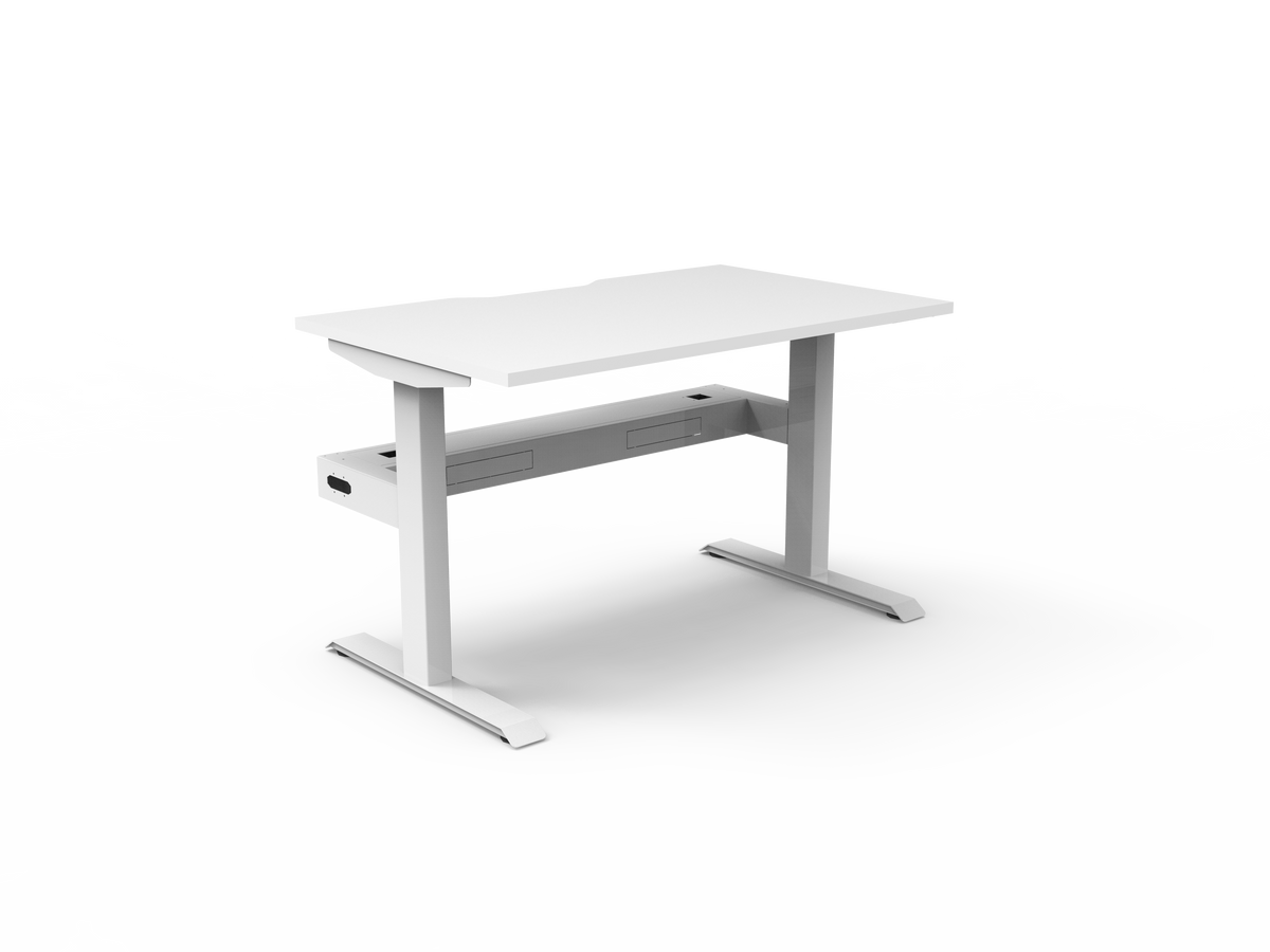 Rapidline Boost Static fixed height single sided workstation, E0 rated Natural White top on a white satin powdercoated frame. Supplied product image for model SB1PCT1275 NW/WS. View 1.