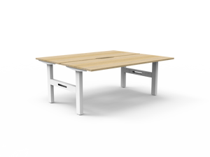 Rapidline Boost Static fixed height back to back workstation, E0 rated Natural Oak top on a white satin powdercoated frame. Supplied product image for model SB2P1875 NO/WS. View 1.