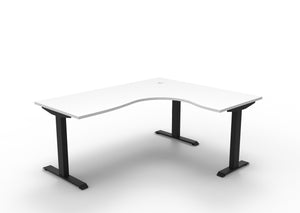 Rapidline Boost Static fixed height corner workstation, E0 rated Natural White top on a black satin powdercoated frame. Supplied product image for model SBCNR1P1815 NW/BL. View 1.